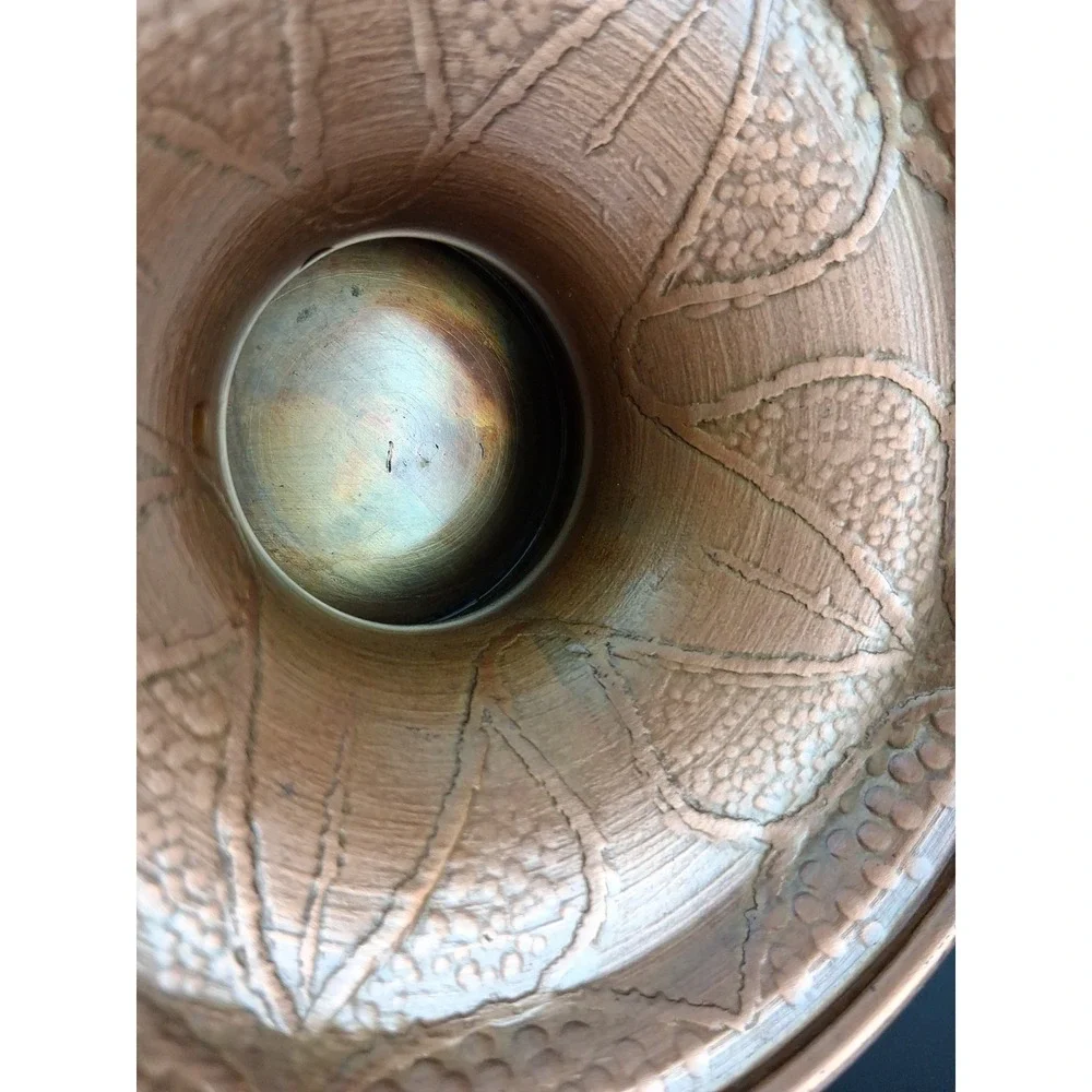 Vintage Embossed Copper Pedestal Compote Bowl w/Scalloped Edge